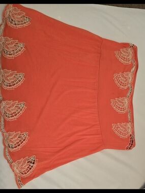 Forever 21 Coral Skirt with Cream Lace Trim